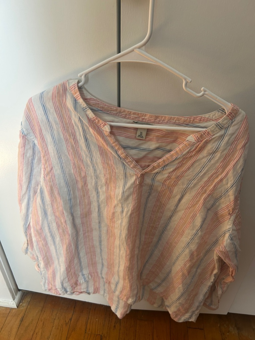 L.L. Bean Striped Pink & Light Blue V-Neck Tunic